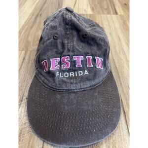 Destin Florida Hat Cap Strap Back Brown Washed Embroidered Souvenir Beach Mens